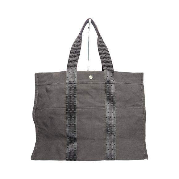 Hermès Herline Tote GM Gray Canvas Bag with Dual Zipper Pulls & Lock Option - Picture 4 of 16